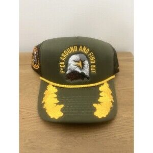 Field Grade Hat Cap Snap Back Olive Mesh Eagle Embroidered Trucker Mens Slogan